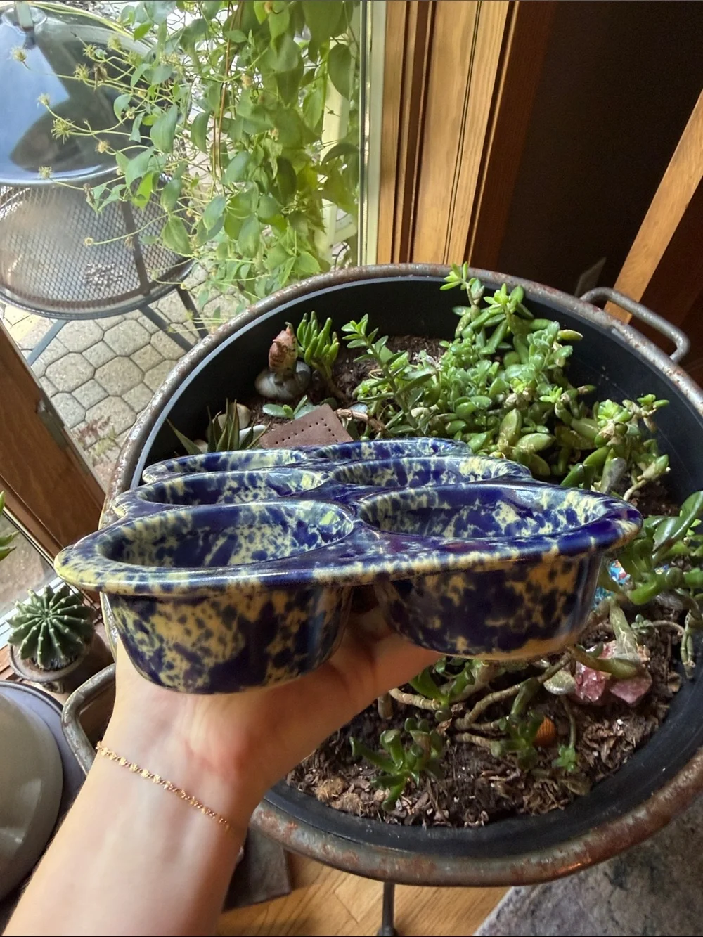 Vintage Bennington Pottery Blue Heavy Duty Muffin Pan